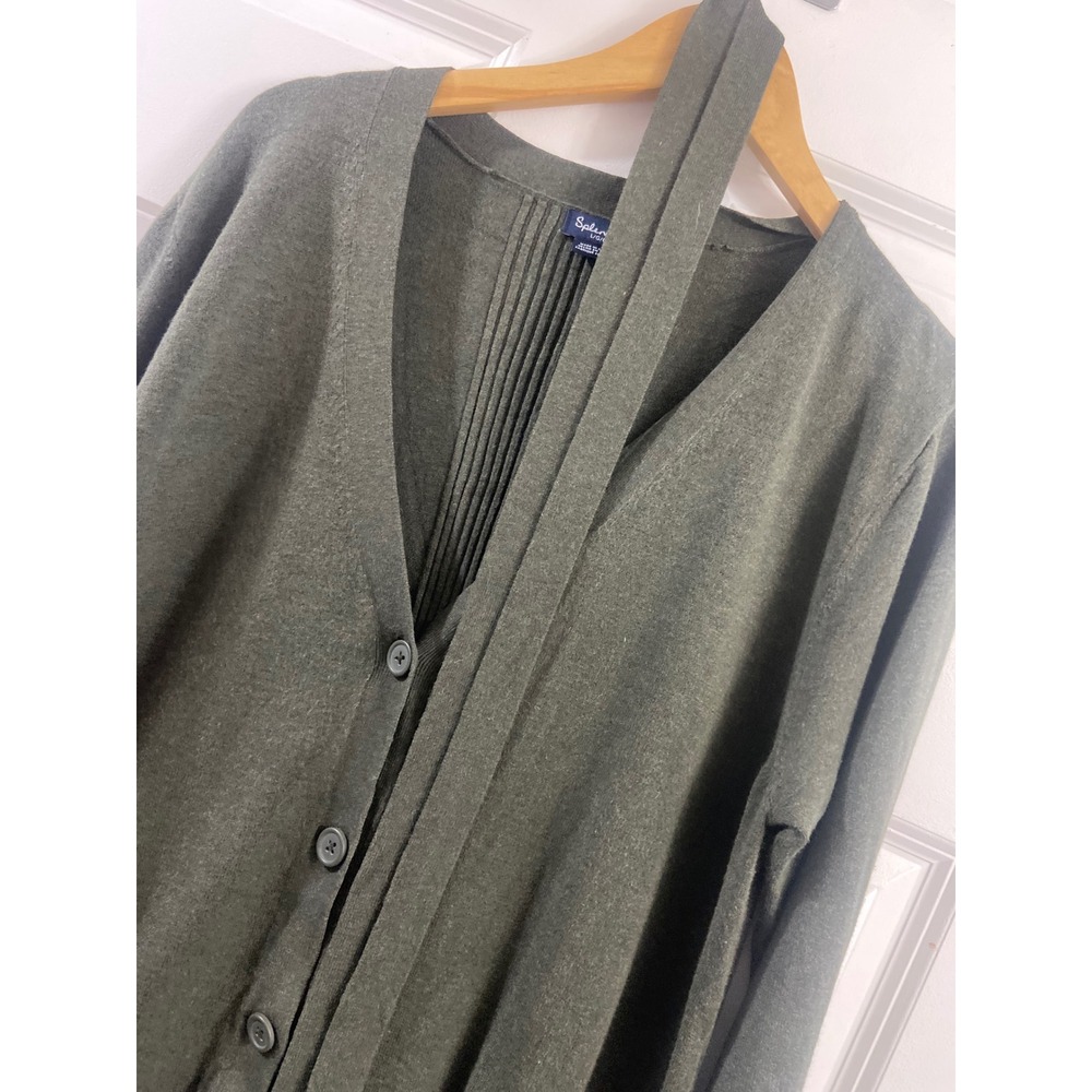 Splendid Olive Green V-Neck Button Front Cardigan with Belt L cottage office